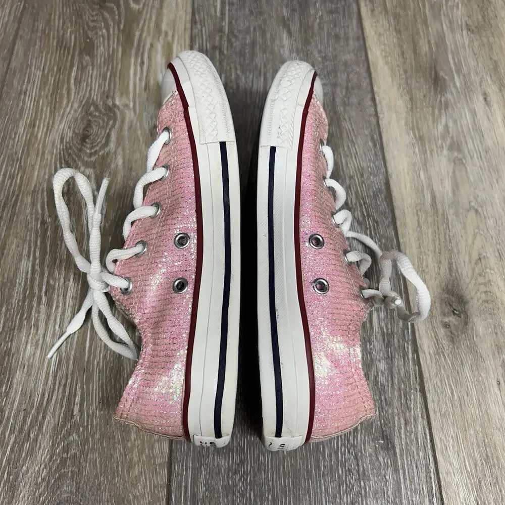 Converse Junior Youth US Size 2 Chuck Taylor All Star Low Pink Glitter Shoes